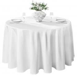 White 132inch Round Tablecloth Polyester Tablecloth